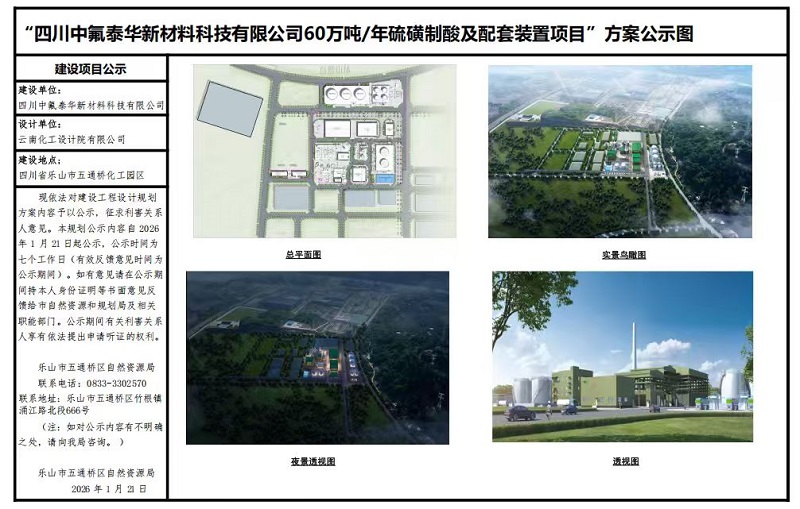 四川中氟泰华新材料科技有限公司60万吨·年硫制酸及配套装置项目方案公示图
